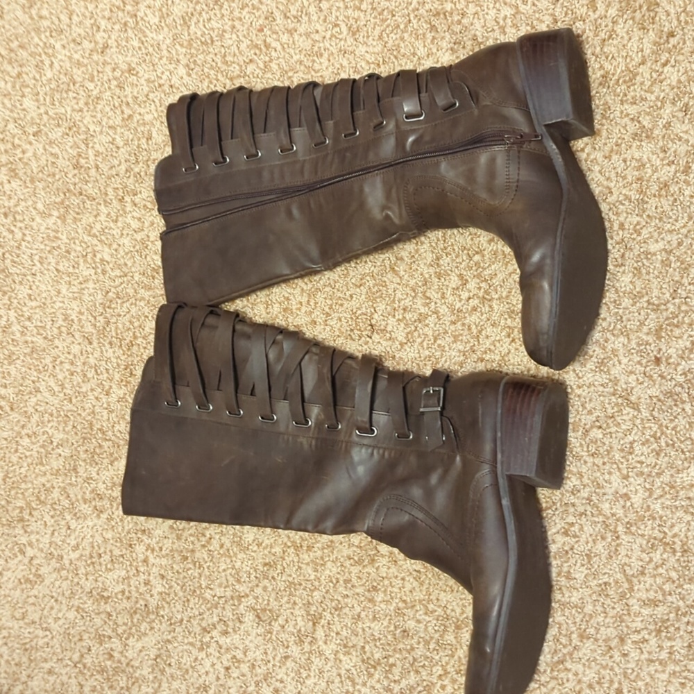 Lace up back brown boots